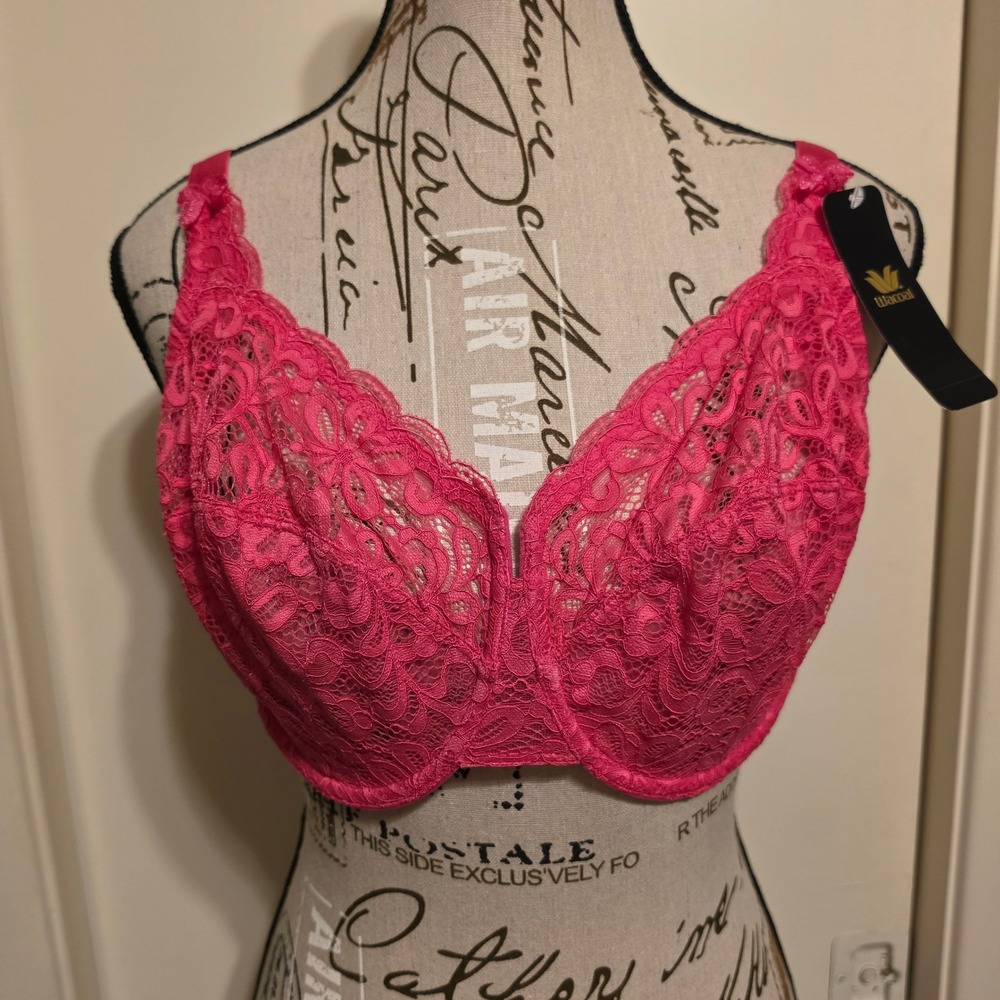 New w/Tag Wacoal All Dressed Up Lace Unlined Underwire Bra 851166 Hot Pink 36G